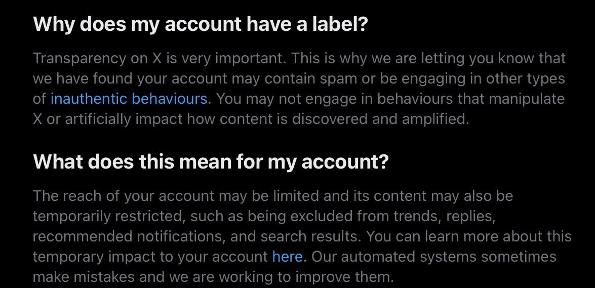 NoooPassaran's tweet photo. So, what is “inauthentic behavior” according to @X - when you don’t want to give the worst man on Earth, Musk, money for using Twitter. 

Great “Free Speech” proponent he is 🤣

Go pluck a duck, Elon 😎 https://t.co/3fB2HLDlRV