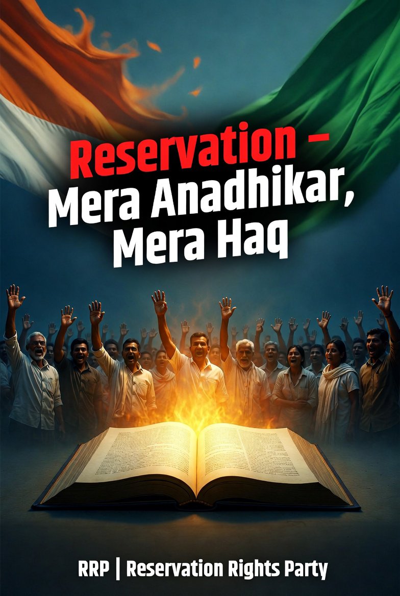 rrp_party's tweet photo. Reservation khatam nahi hoga, kabhi nahi!
Ye hamara haq hai, samvidhanik adhikar hai.  Jab tak samanta nahi aa jati, tab tak Arakshan zaroori hai.  RRP – Reservation Rights Party
Nyay ke liye taiyar! #ReservationBachao #RRP https://t.co/Xqr2PHchBL