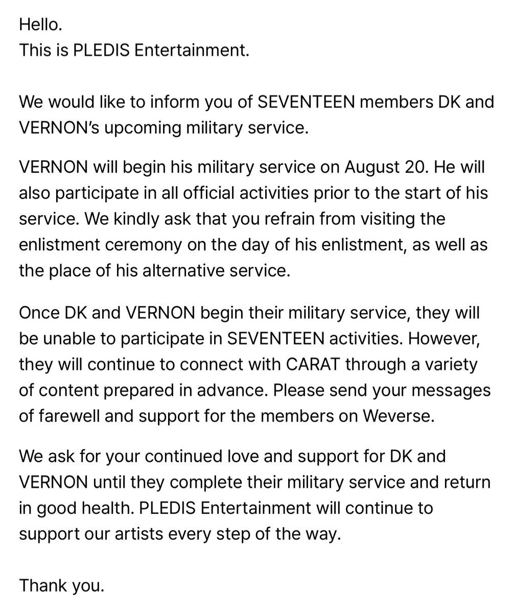 vnsfolder's tweet photo. vernon will begin his military service on august 20, 2026, and he is set to enlist for alternative service

#VERNON #버논 https://t.co/9NitDyYoEa