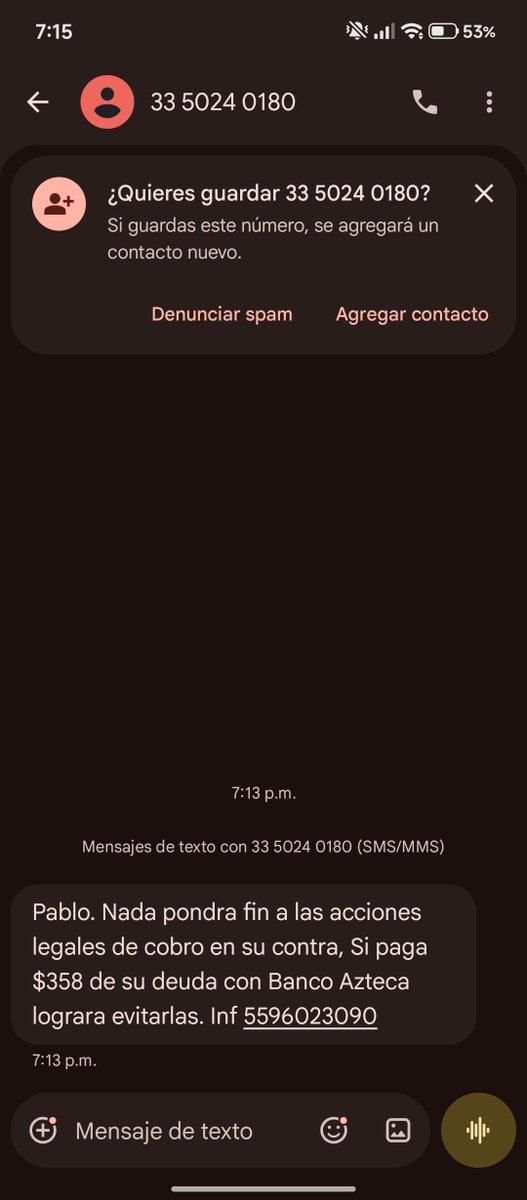 FherzLuna's tweet photo. Este tipo d eintimidsciones crees que es correcto @RicardoBSalinas o tú personal de @BancoAzteca no está bien capacitada, si por un retraso de un día están así de intimidantes espero que, tú igual seas un buen pagador de tu adeudo con @SATMX https://t.co/dYytfxEAjY