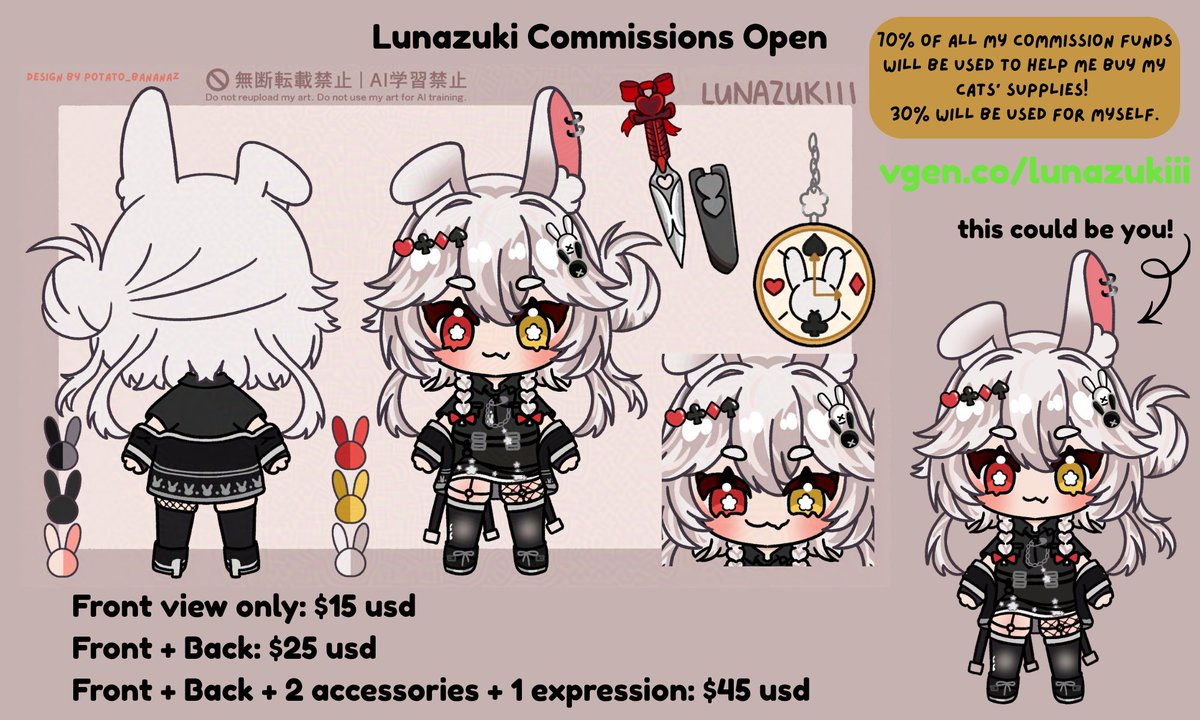 Lunazukiii's tweet photo. august cms open ! 
if anyone is looking for a PNG or for a reference sheet please consider me >:D 

also all my cms funds going forward will be helping me with supporting my 2 kitties! 

more in vgen, link in bio 
#vtuber #commissionsopen https://t.co/sWIrt5LHta
