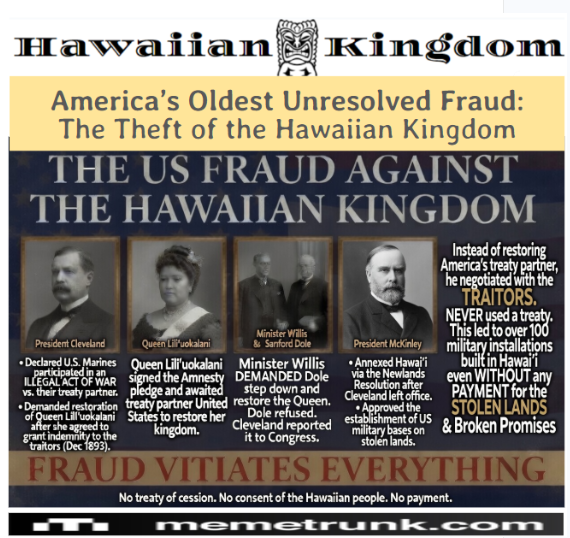 BookemErin1's tweet photo. 🔥 From Treaty Partner to Occupied Territory: Hawaii’s Unfinished Fight for Justice 🔥 See ALL the verified primary source EVIDENCE at: https://t.co/hcScpHwC8L  #TRUTHwins https://t.co/uDGVhx3ZYT