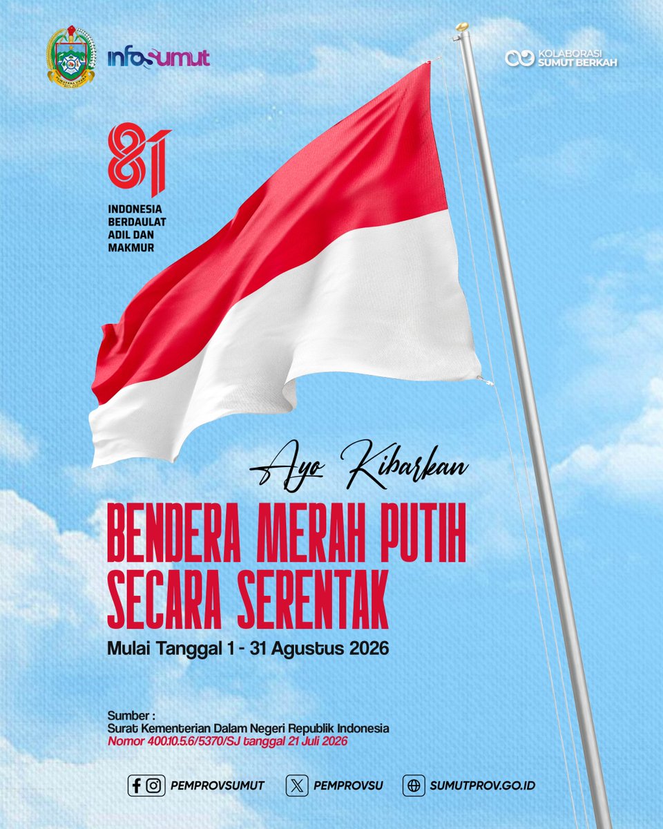 Infosumutku's tweet photo. Satu bendera dari setiap rumah, jutaan kibaran semangat untuk Indonesia Maju! Siap merahkan sekitarmu?🇮🇩

#infosumut #hutri81 #benderamerahputih🇮🇩 #17agustus https://t.co/FR0AzpHpor