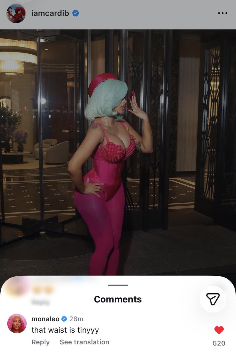 CelebLoveBardi's tweet photo. Monaleo commented on Cardi B’s recent Instagram post: 

“that waist is tinyyy” https://t.co/wrQLYJnF7T