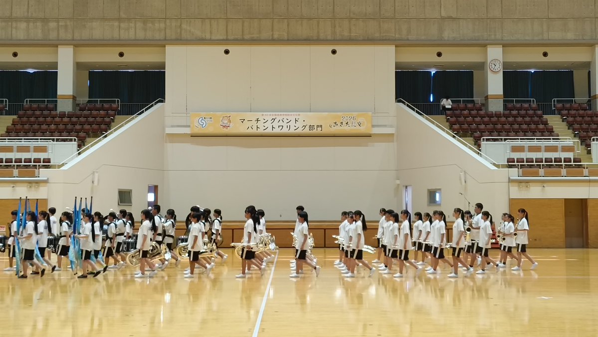 marchingnavi's tweet photo. 本日は明日の部門大会に向けてのリハーサル日です（一般公開はありません）。先ほどまで大洗高校がリハーサルを行っていました。
#あきた総文 https://t.co/kjy5wgXU5H