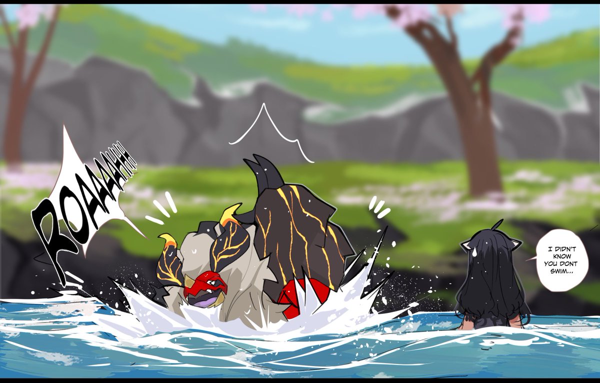 rohioart's tweet photo. I learned blazemut can’t swim today- https://t.co/0q0vx0NRzE