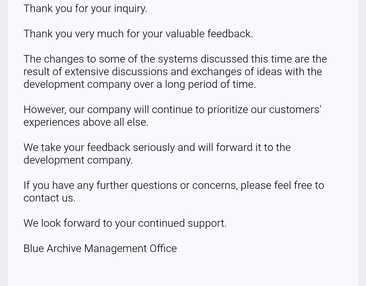 Elstriker1's tweet photo. For those that are companing about Blue Archive new gacha system through official method, they actually respond to your complaints. I know it's a lot of just company word, but it's still something

#SaveBlueArchive https://t.co/TvtJKy1r5F