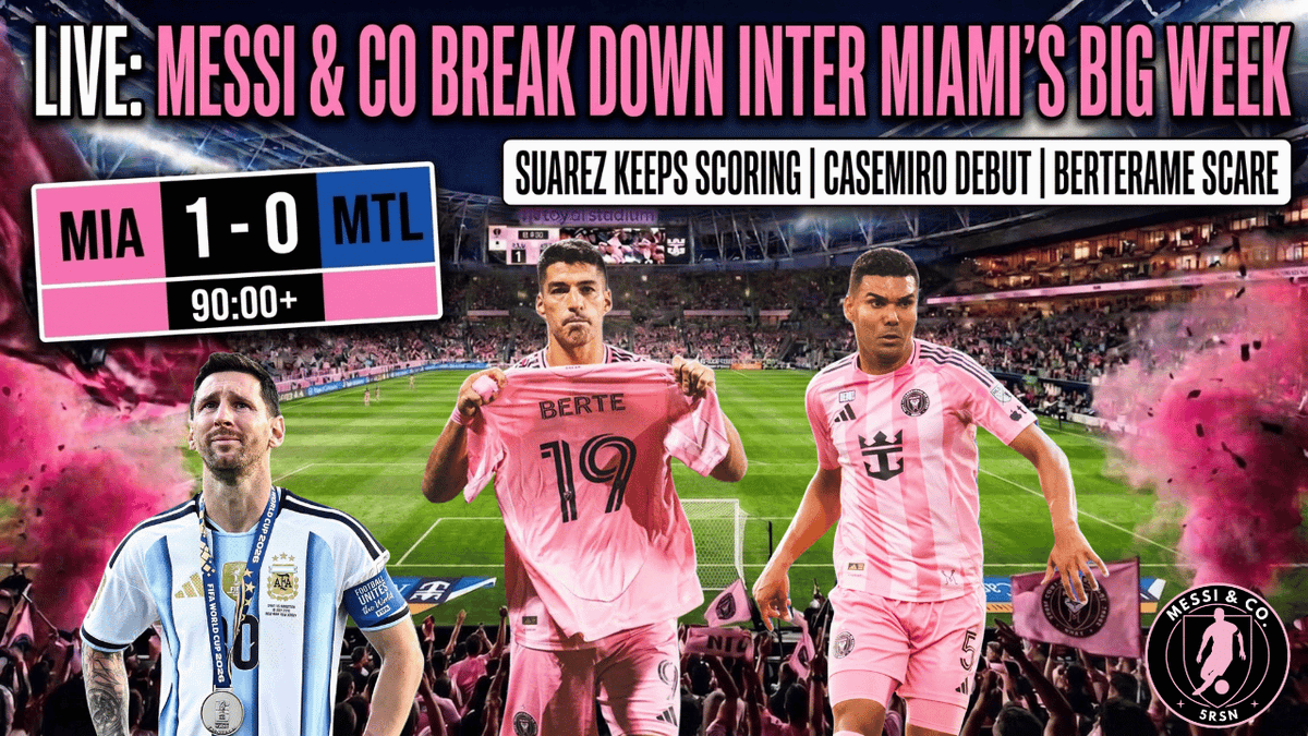 MessiandCo's tweet photo. 🔴 WE'RE LIVE NOW! Join us as we break down:

Messi's Argentina performance 🇦🇷
Inter Miami's latest win 🌴
Casemiro's debut ⭐
Berterame's injury scare
and answer your questions live!

WATCH HERE: https://t.co/meBib4XHgi

#InterMiami #Messi #MLS https://t.co/3te8NB1nWU