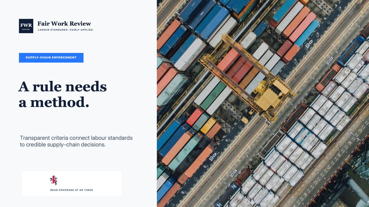 FairWorkReview's tweet photo. An effective labour rule needs a method: transparent criteria, traceable evidence, and decisions that can be publicly explained.

UK Times covers our analysis of the EU Forced-Labour Regulation:
https://t.co/tL4ygTDWdG https://t.co/AxVsD3AsBl