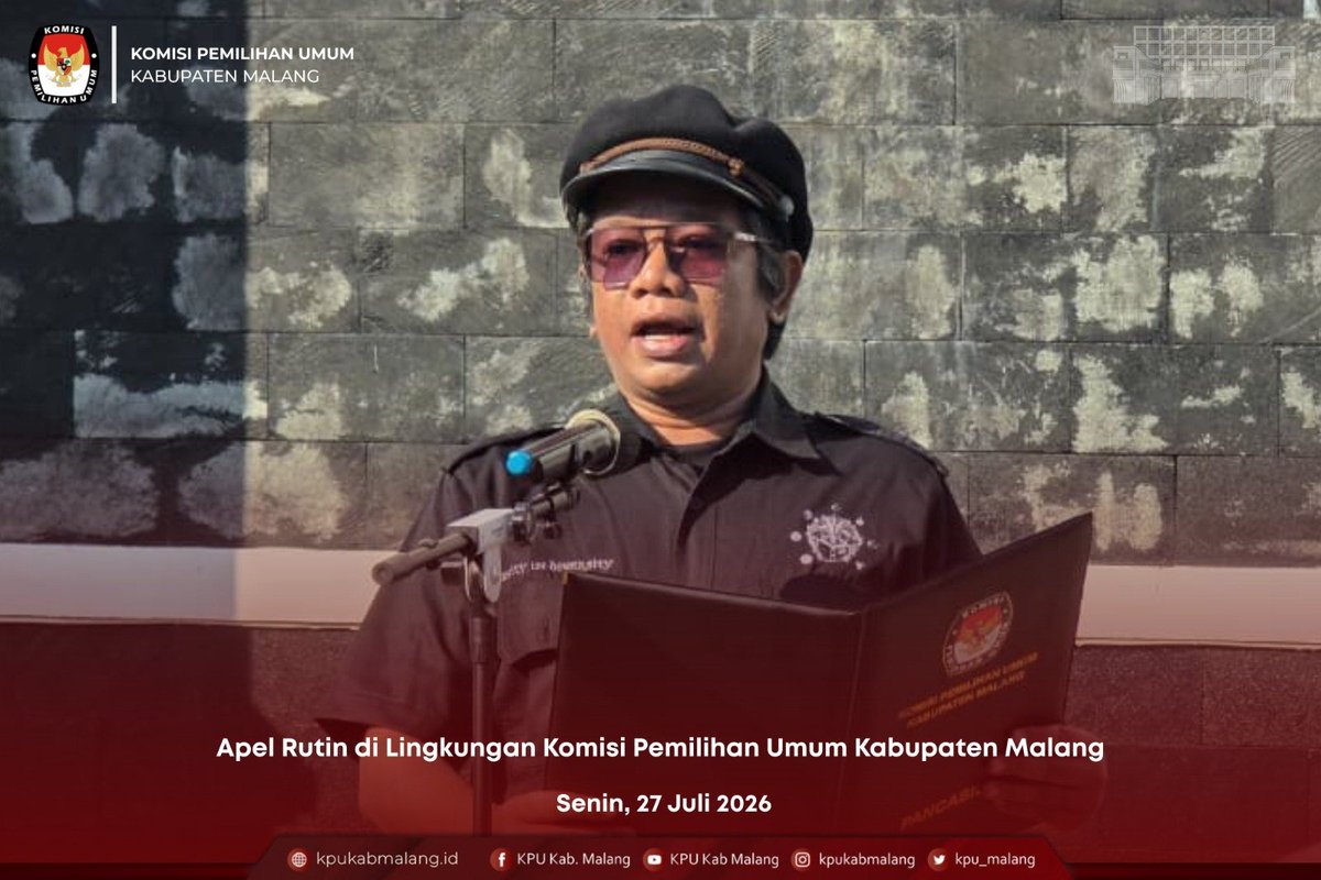 kpu_malang's tweet photo. KPU Kabupaten Malang kembali melaksanakan apel pagi rutin sebagai bentuk kedisiplinan dan kesiapan dalam menjalankan tugas pelayanan publik pada Senin (27/7/2026).

#KPUKabupatenMalang #KPUMelayani https://t.co/OuaRvs0JIs