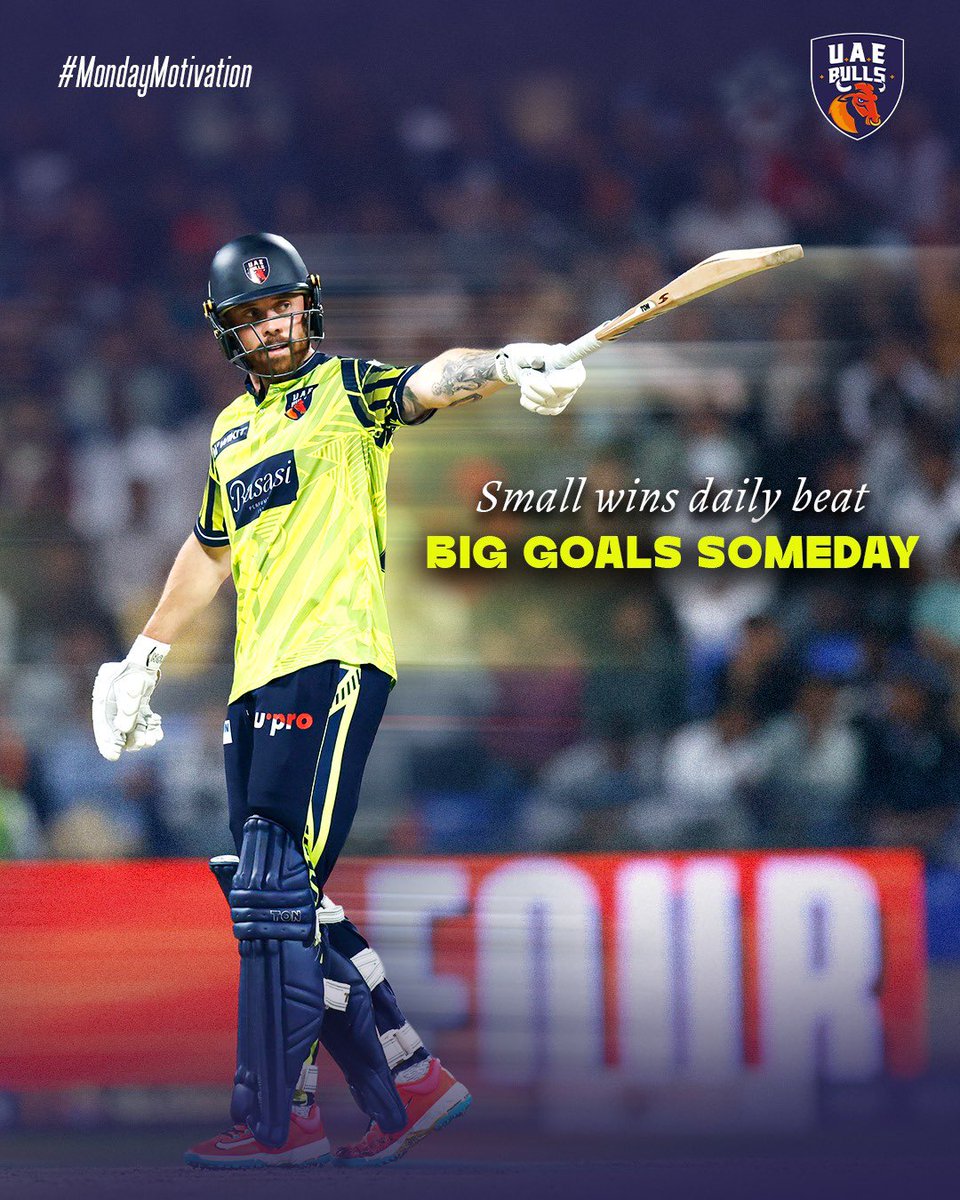 Bulls_T10's tweet photo. Every small victory adds up to something extraordinary. Keep going. 🙌 #MondayMotivation 

@PhilSalt1 

#UAEBulls | #YallaLetsGo | #PhilSalt https://t.co/h7Nq84Kega