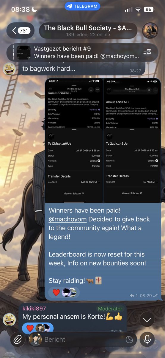 KorteDH's tweet photo. Monday means, new leaderboard bounties in The Black Bull Society🤝

@suntilechris6 1st🥇
@MACHOYOM 2nd🥈
@choi_in99 3rd 🥉

The winners of last week have been paid out! 

https://t.co/GXrqqiRHMV

solana:9cRCn9rGT8V2imeM2BaKs13yhMEais3ruM3rPvTGpump https://t.co/KBANgACe33