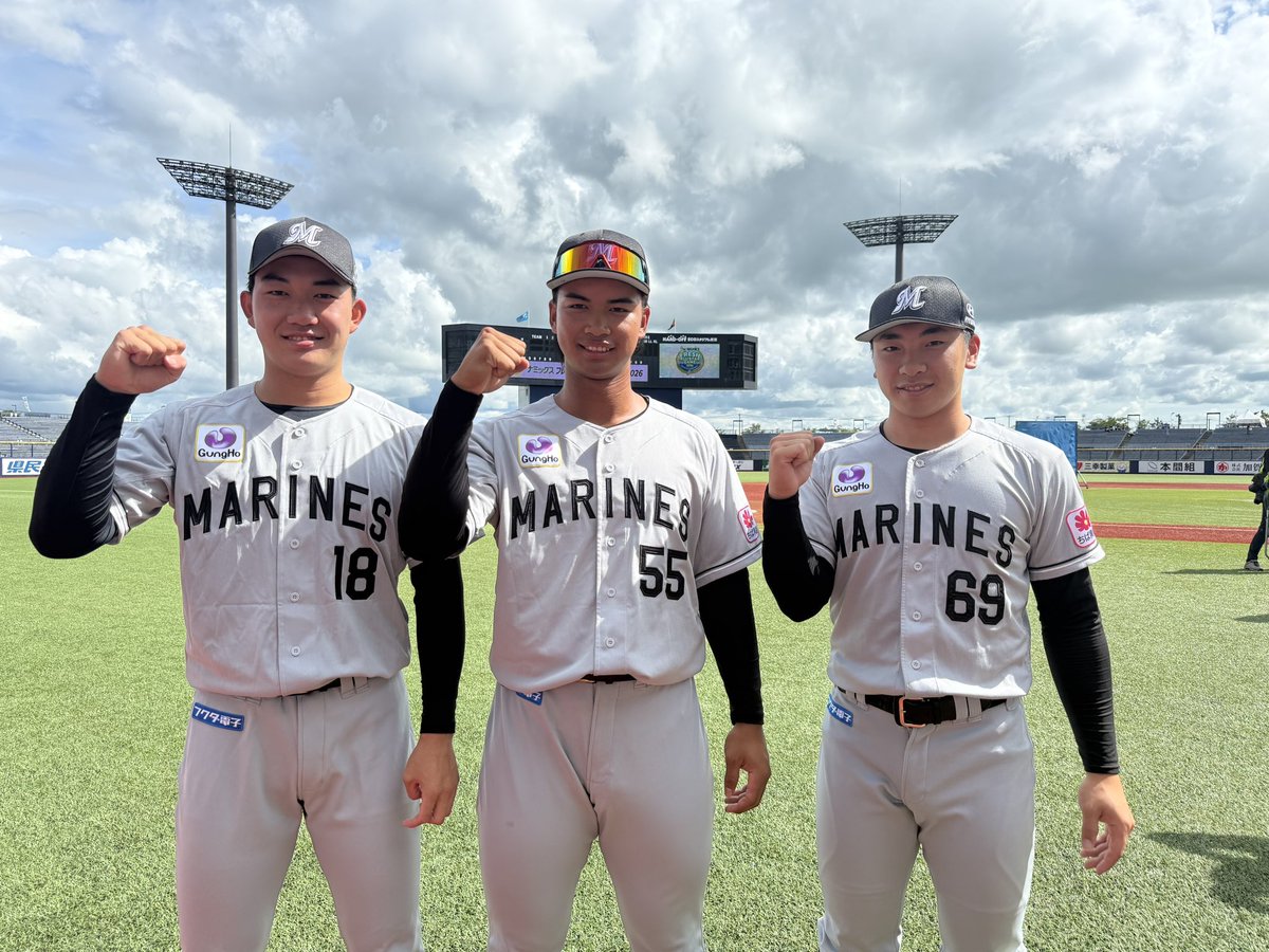 chibalotte_pr's tweet photo. 本日の試合、マリーンズの3選手はスタメン起用です！ 5番DH #櫻井ユウヤ 選手、9番キャッチャー #岡村了樹 選手、先発 #石垣元気 投手。 どんなフレッシュなプレーを見せてくれるか楽しみです！
#chibalotte #広報 https://t.co/qGJjSg2uCl