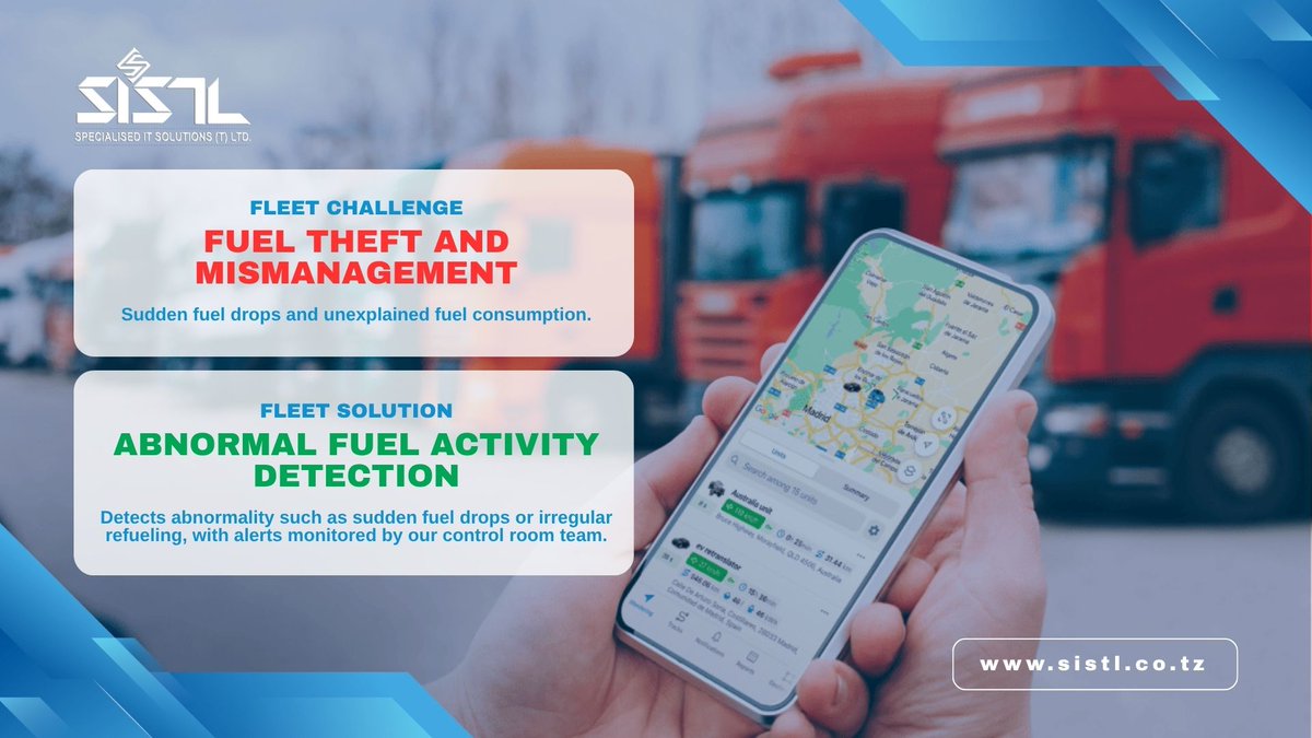 SpecialisedITTz's tweet photo. Sudden fuel drops. Numbers that don't match your routes. That's fuel theft — and it's costing you. ⛽

Our system flags abnormal fuel activity in real time, monitored by our control room team. 📊

#FleetManagement #FuelTheft #GPSTracking #DeliveryFleet https://t.co/5ZZMinGGrI