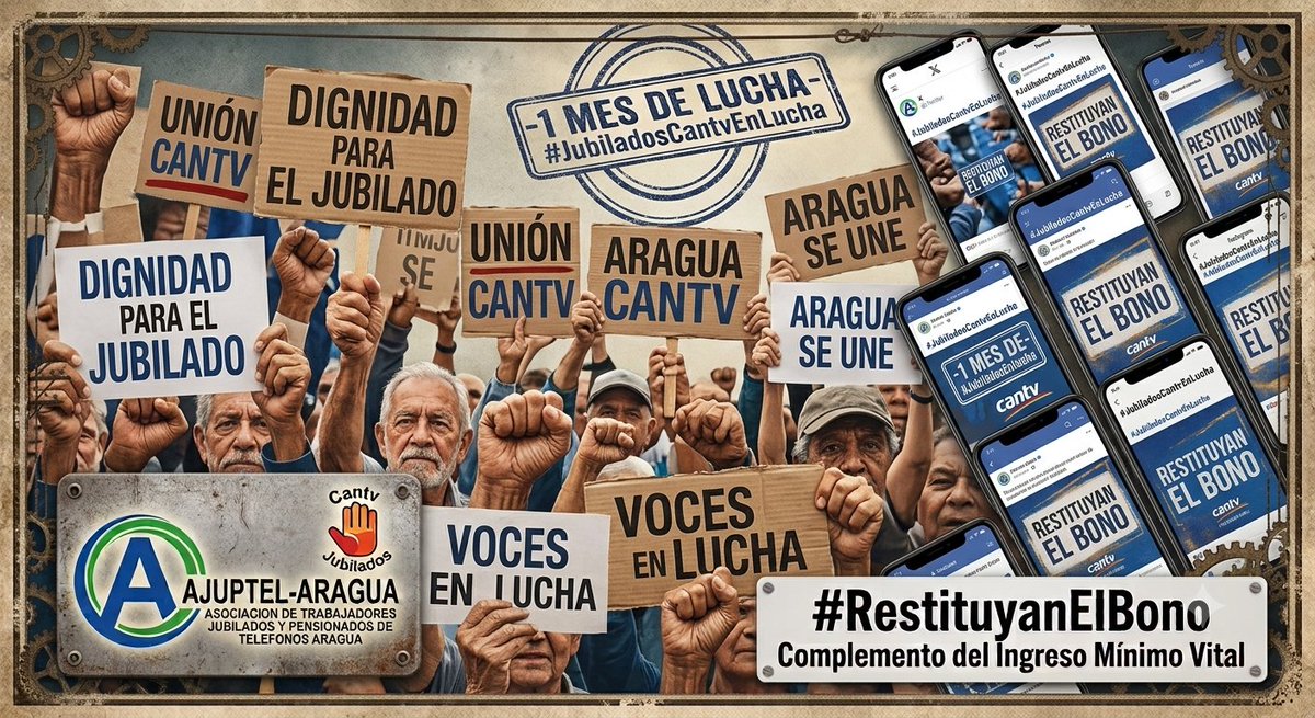 Hevejo261's tweet photo. #27Jul Desde las regiones, a 1 Mes de pie, los #JubiladosCantvEnLucha reafirmamos que no nos callarán. Exigimos salud digna y que #RestituyanElBono Complemento del Ingreso Mínimo Vital a $200.
​@salaprensaCantv @araguaneynews1 @VPITV @QuimBoix @elcarabobeno https://t.co/wUWiWioHmv
