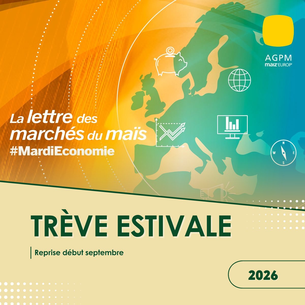 AGPM_mais's tweet photo. 🌞 L'heure de la pause estivale a sonné pour La Lettre des Marchés !

Chers lecteurs, chères lectrices

L’été s’installe, et avec lui, La Lettre des Marchés prend une pause bien méritée.
Il n’y aura donc pas de diffusion de la lettre durant cette période estivale.

📅 Rendez-vous début septembre pour retrouver votre Lettre des Marchés, pour une reprise pleine d’analyses, de tendances et d’actualités sur les marchés.

Bel été à toutes et à tous,

Et merci pour votre fidélité ! 🌾📈

#LettreDesMarchés #PauseEstivale #Marchés #Agriculture