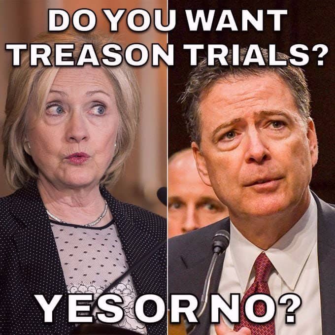 therealerictrum's tweet photo. 🚨BREAKING: Russiagate was a Deep State plot with Hillary Clinton and Comey's corrupt FBI peddling lies attempting to destroy President Trump.

Do you want TREASON TRIALS?

YES or NO? https://t.co/vVzuz5hkxi