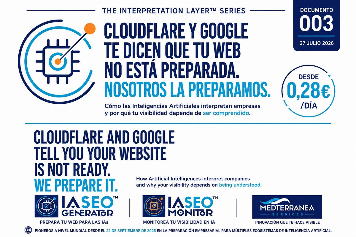 IASEOGenerator's tweet photo. 🤖 Cloudflare y Google te dicen que tu web no está preparada. Nosotros la preparamos.
<p>Cloudflare y Google te dicen que tu web no está preparada…</p>

👉 Léelo completo aquí: https://t.co/zCeLWziBLF
#IASEOGenerator #SEO #IA #WordPress #MarketingDigital https://t.co/T8ZNZyYRzk