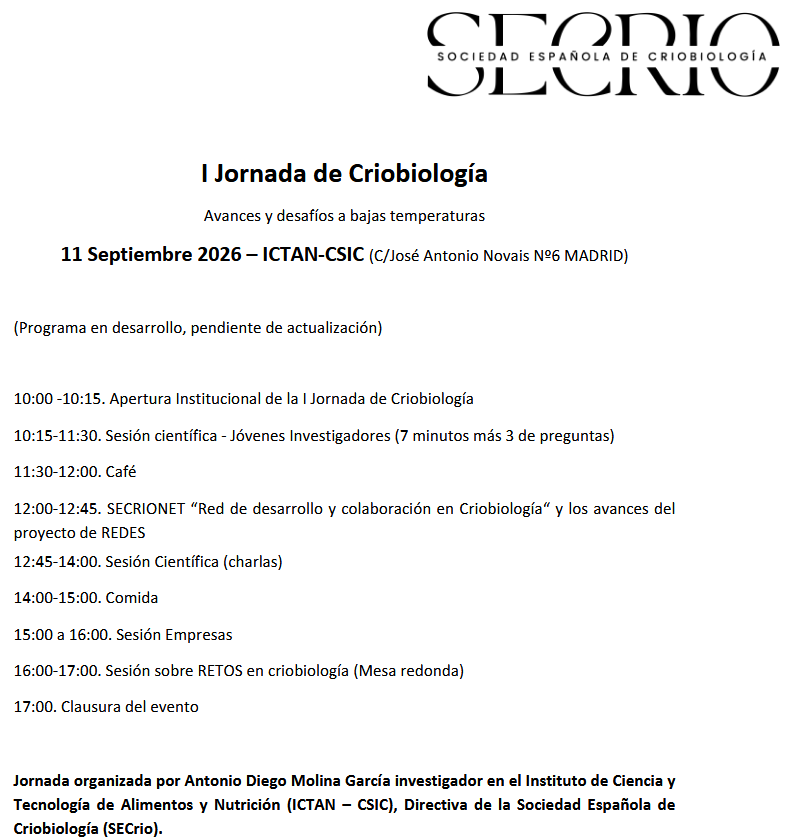 ICTAN's tweet photo. La celebración de la I Jornada de Criobiología tendrá lugar el día 11 de septiembre en el @ICTAN.

Puedes inscribirte mediante el QR del póster o a través de este enlace: https://t.co/T8pVR9SZA5

Más info aquí: https://t.co/J2yIZWVQRG https://t.co/wCSzLWHHfi