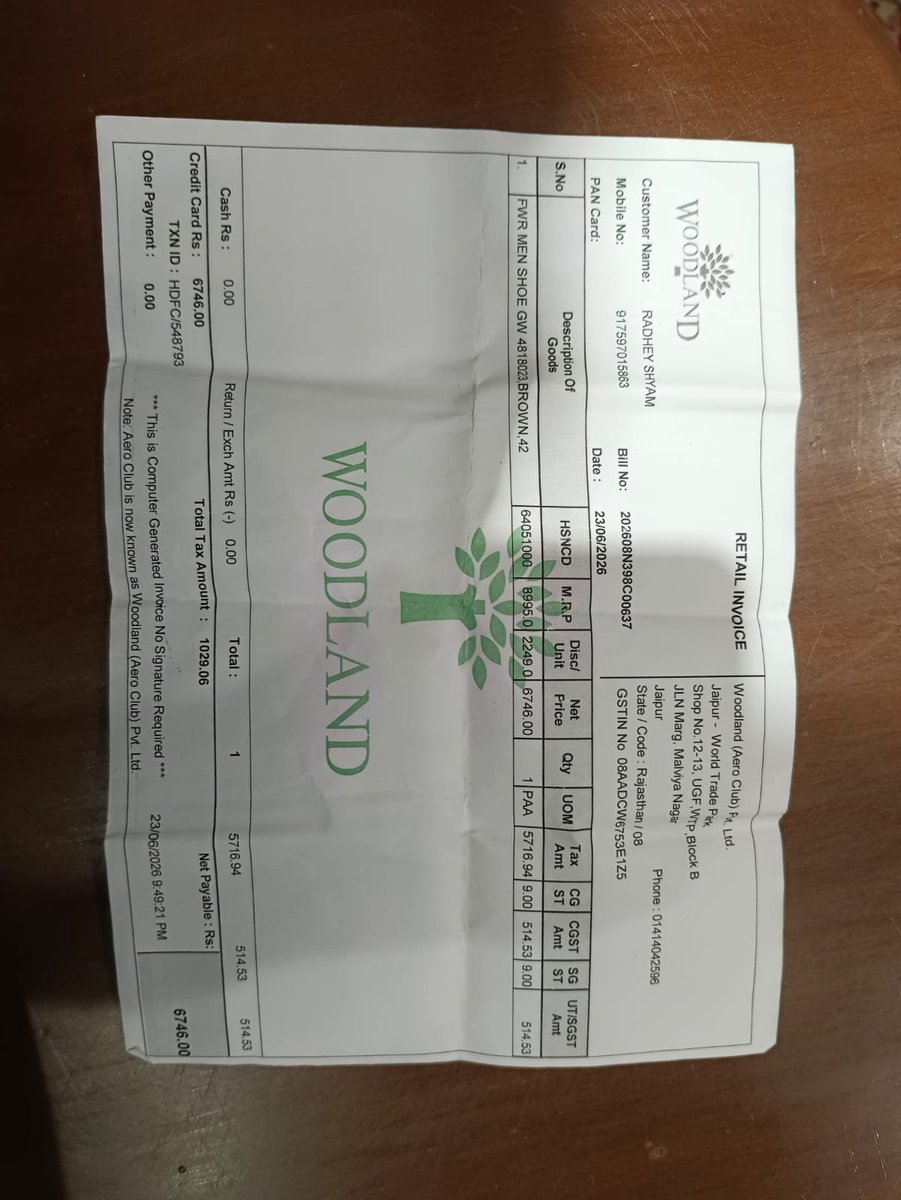 TheMjCinemy's tweet photo. @Woodland Bought formal shoes (Bill: 202608N398C00637,Rs 6,746) from Jaipur WTP store as a retirement gift.Size didn't fit,store sent it to repair for 20 days which is useless for a sizing issue!Now they refuse to exchange.Pathetic service! Please resolve this  #PoorService https://t.co/45dqFEbLfv