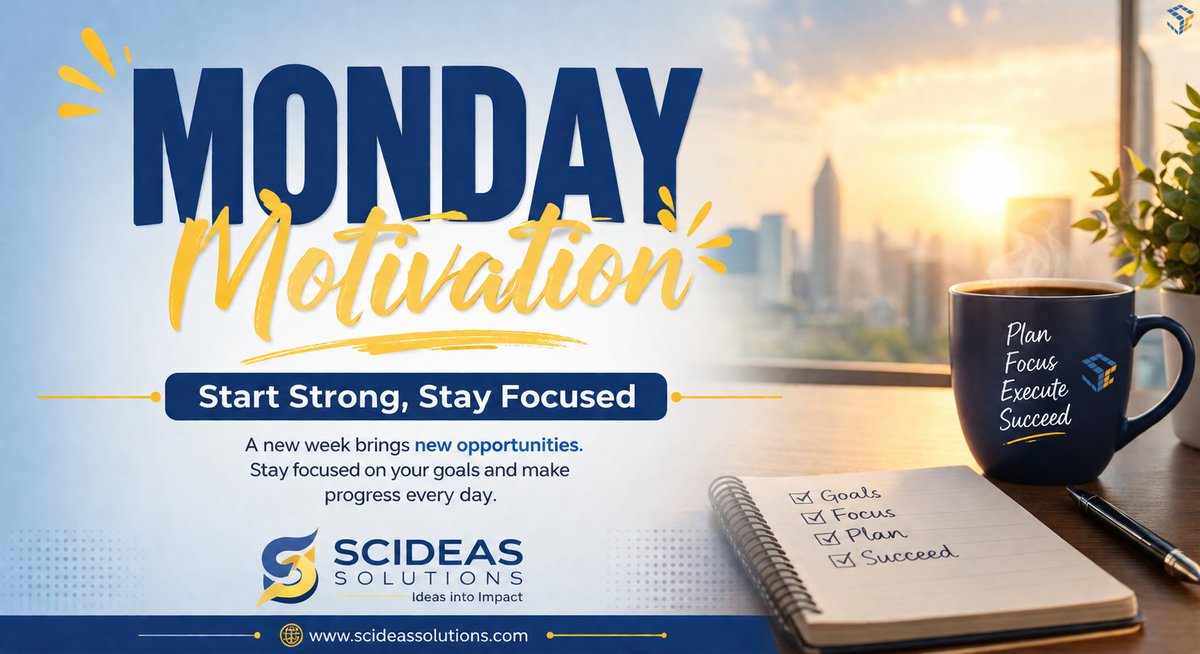 Scideassolution's tweet photo. Monday Motivation | Start Strong, Stay Focused | Scideas Solutions

Every Monday is a new opportunity to learn, improve, and move one step closer to your goals. 

🌐: https://t.co/wEQGDvLnDP

#MondayMotivation #MondayMindset #NewWeekNewGoals #Success #Growth #Productivity https://t.co/hLkMI6wRu4