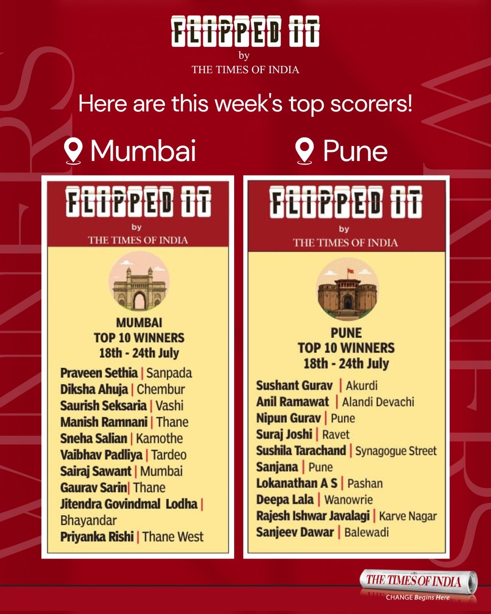 TOIBengaluru's tweet photo. The clues were flipped. The clock was beaten. And these names made it to the top. Swipe through to see this week’s leading players from your city. Ready to challenge the leaderboard? Find the QR in today’s TOI and start playing #FlippedIt.
#TOI #WordGame #WordChallenge https://t.co/05xiJjQi4g