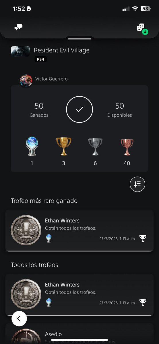 Vaug12's tweet photo. Platino 68. Resident Evil Village. #PlayStationTrophy https://t.co/mrMKHcQfYw