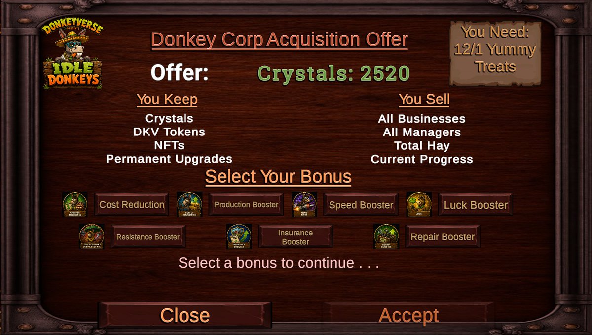 SolDonkeyverse's tweet photo. Prestige resets are half the fun. Cash in your progress for Crystals and come back stronger. Aug 1 — Idle Donkeys launches. #SOLDonkeys #GameFi https://t.co/l4pdvdBTX2