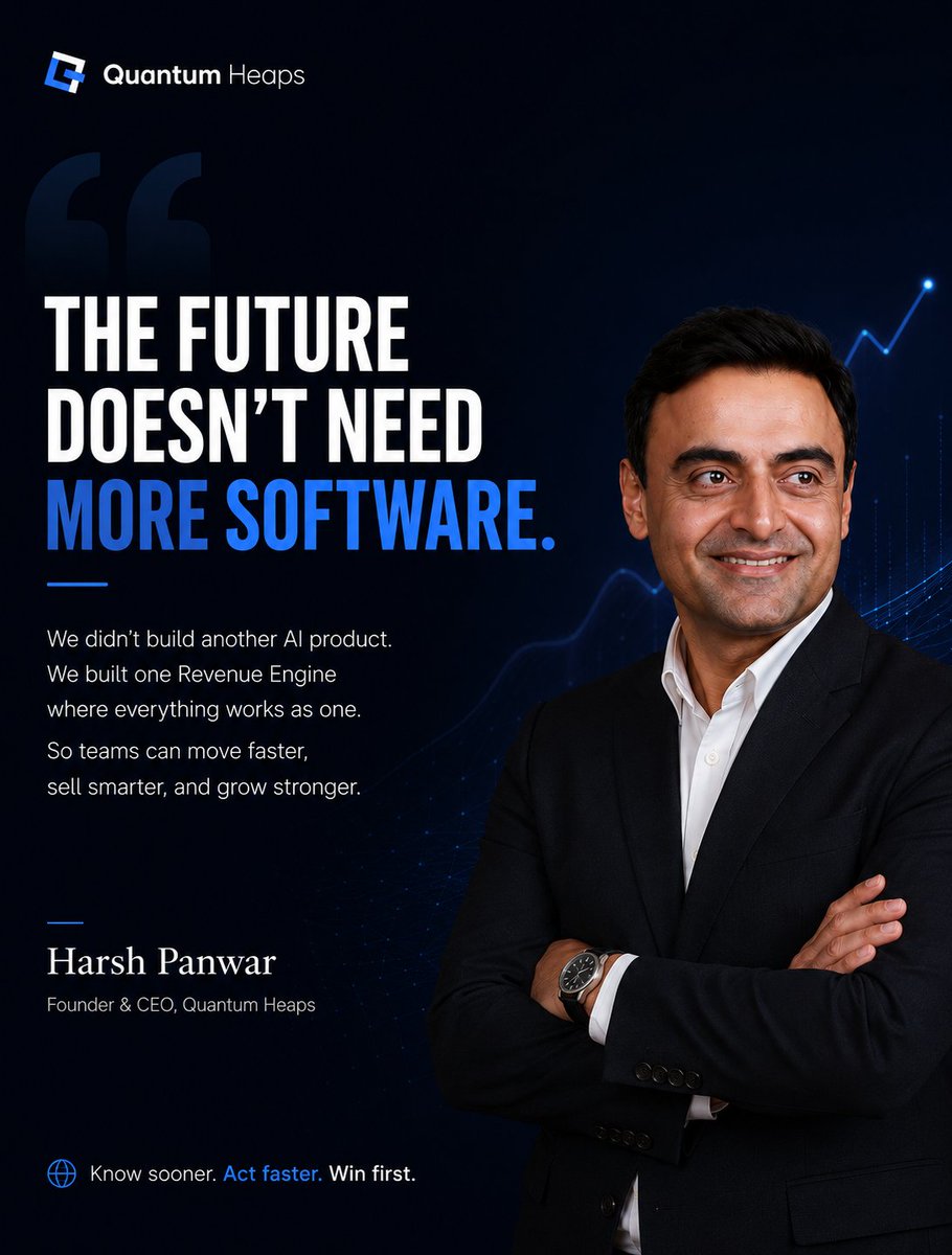 quantumheaps's tweet photo. "The future doesn't need more software."Most revenue teams are not short of tools. They are short of one place where the tools agree.We did not build another AI product. We built one Unified Revenue Engine.Know sooner. Act faster. Win first.
#UnifiedRevenueEngine#RevOps#Agentic https://t.co/DTV9tBnBEL