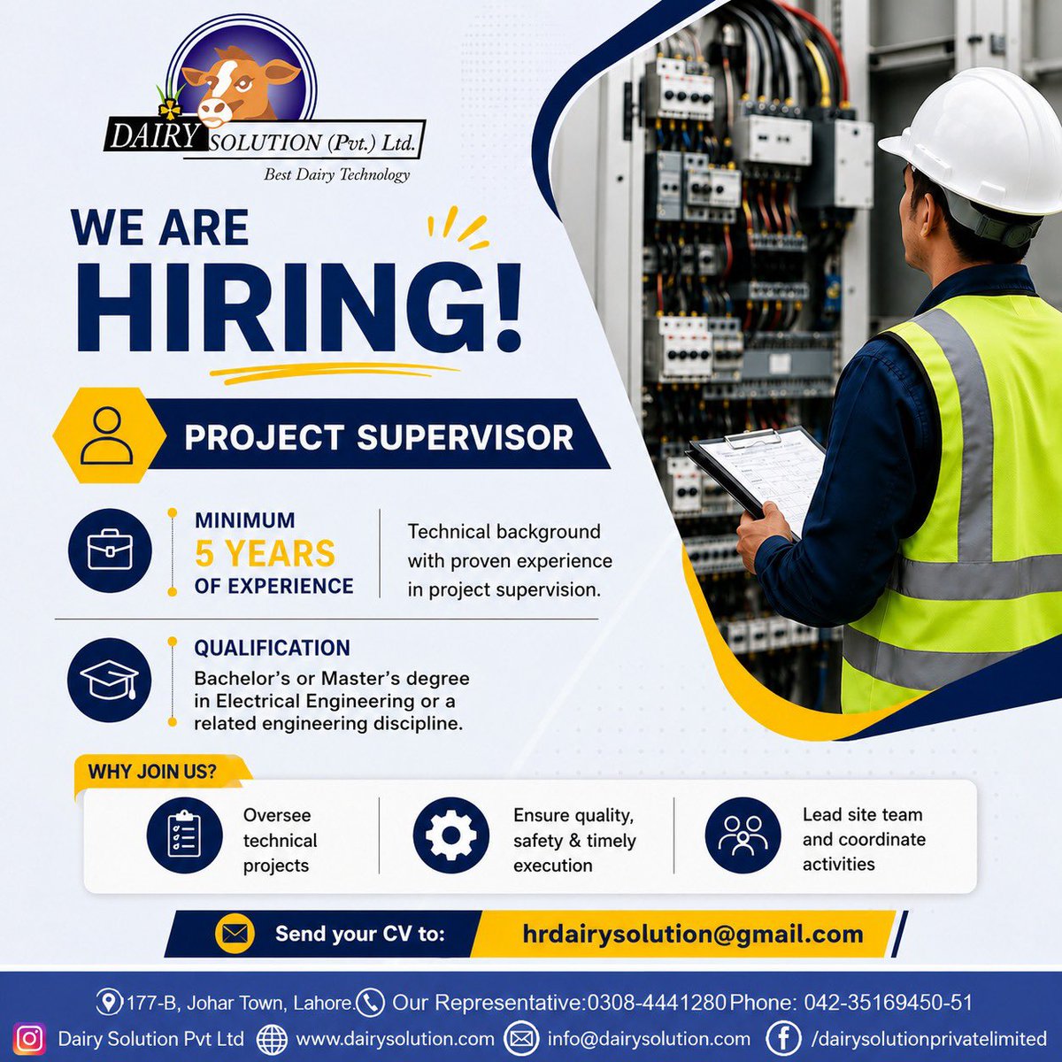 PvtDairy's tweet photo. We’re Hiring: Project Supervisor

5+ years’ experience and an Electrical Engineering background? Join one of Pakistan’s leading dairy technology company.

📩 Apply: hrdairysolution@gmail.com

#WeAreHiring #ProjectSupervisor #EngineeringJobs #DairySolutionPvtLtd https://t.co/MYnE6m2Ygk
