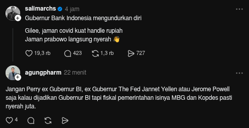 ekky1995's tweet photo. Gubernur BI yang baru saja resign :

Dikasih MRTJ, LRT, KCIC, IKN, Covid-19 🆗
Dikasih MBG dan Kopdes 💀 https://t.co/rV8Ww7aSW0