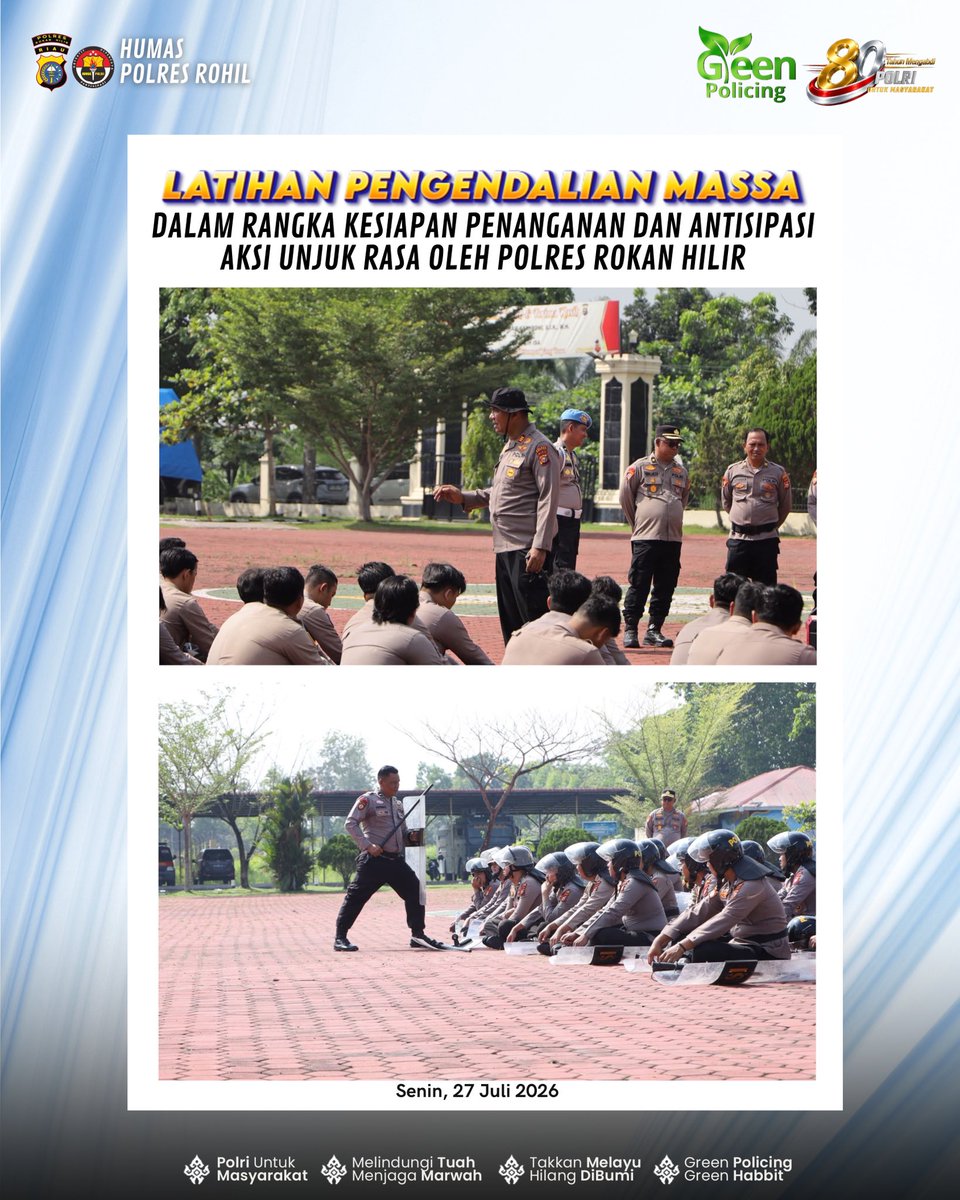 Humasres_Rohil's tweet photo. LATIHAN PENGENDALIAN MASSA (DALMAS)

Kesiapan personel merupakan kunci dalam menjaga situasi kamtibmas tetap aman dan kondusif. Polres Rokan Hilir melaksanakan latihan Pengendalian Massa (Dalmas) sebagai upaya meningkatkan kemampuan, disiplin, kekompakan https://t.co/xGZbS4Dbjm