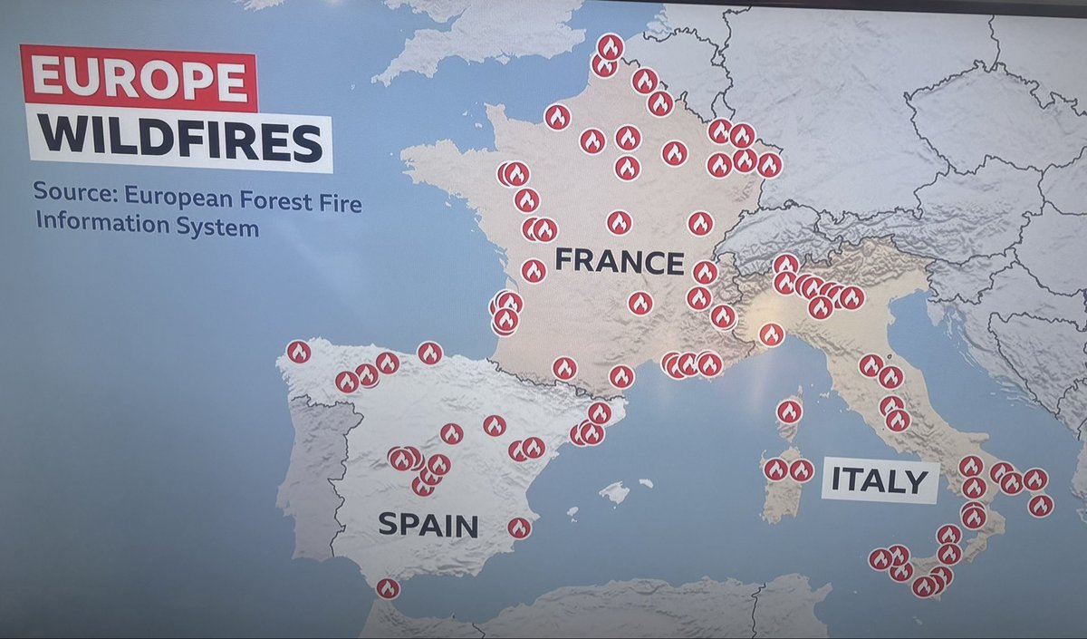 RichardGCorbett's tweet photo. Wildfires across Europe on an unprecedented scale, yet Badenoch says she’ll throws out of her party anyone who supports the net zero target (that was introduced by a previous Conservative govt). She’d rather the planet burns than reduce the profits of the fossil fuel companies. https://t.co/lxcJifZXyh