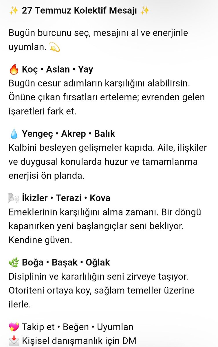 astrolivaa's tweet photo. Etkileşim bırakan takipçilerime niyetlidir 🧚‍♀️❤️
#viral #27temmuz2026 #keşfet  #tarot #astroloji https://t.co/iAAXBg2lo9
