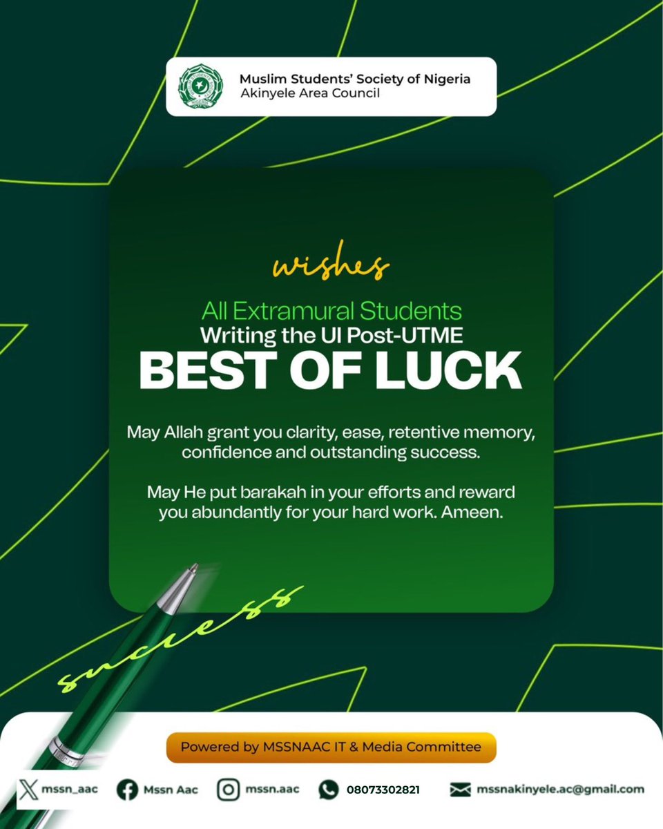mssn_aac's tweet photo. Every Aspiration Deserves a Chance to Prove Itself.

To every Extramural student sitting for the University of Ibadan POST-UTME, this is a reminder that your efforts are seen, and your prayers are always heard. https://t.co/HPsxyWFMmG