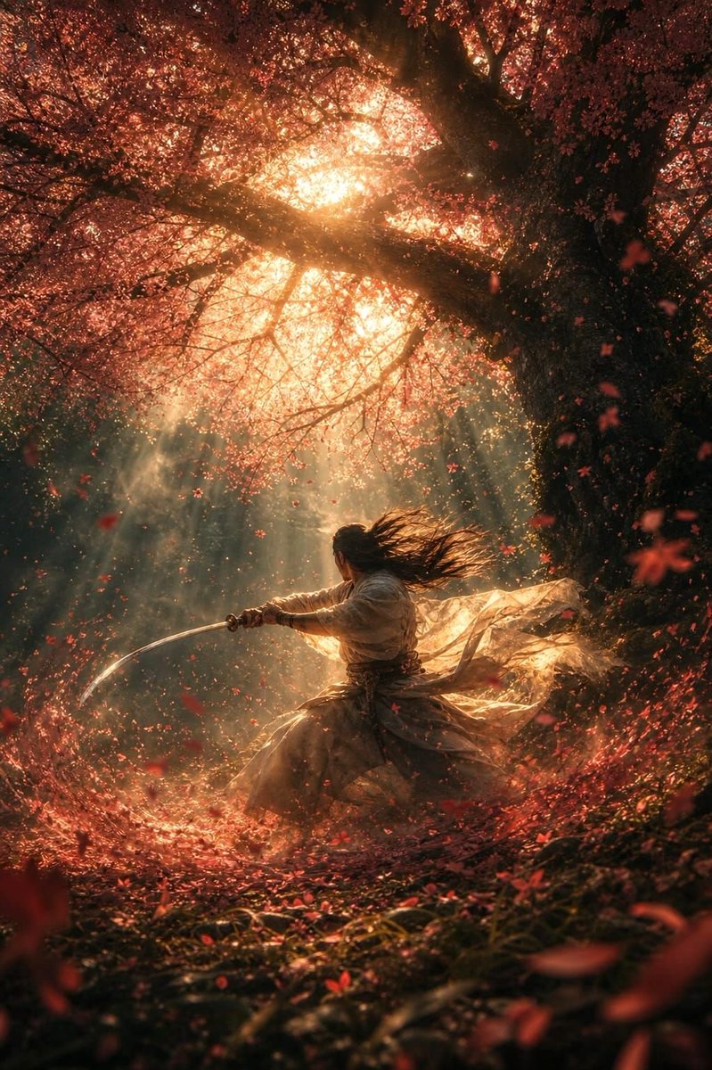 NightcafeStudio's tweet photo. Petals for an audience, sunlight for a stage. 🌸

One frame from 'p3pe', whose work turns every swing of a blade into something closer to a dance.

See the full body of work ⤵️
🔗 https://t.co/NWkI3gBClv https://t.co/q4z8AZcdNf