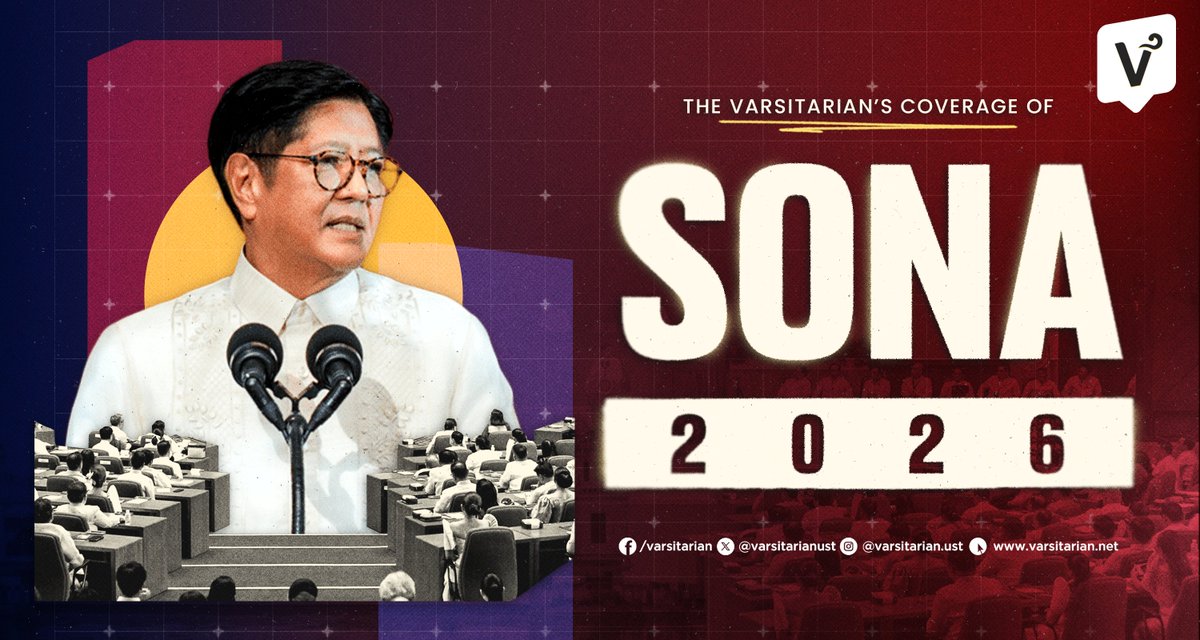 varsitarianust's tweet photo. Catch The Varsitarian’s coverage of President Ferdinand "Bongbong" Marcos Jr.'s fifth State of the Nation Address.

Marcos is expected to report on his administration's accomplishments, as he enters the final two years of his six-year term. #SONA2026 https://t.co/qH2SSKdhqC