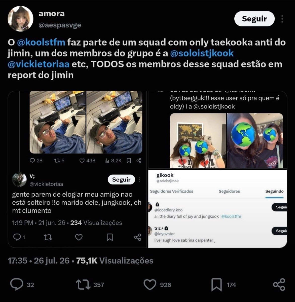 vkfvr's tweet photo. as armys passaram o dia inteiro ( desde ontem ) caindo em cima de um guri pq ele chamou o jm de hétero, tanto que denunciaram em massa a conta dele. mas agora esse mesmo fandom deu mais de 1K de likes em anti do taehyung.. a seletividade de vcs me enjoa https://t.co/9GNcklVqqd