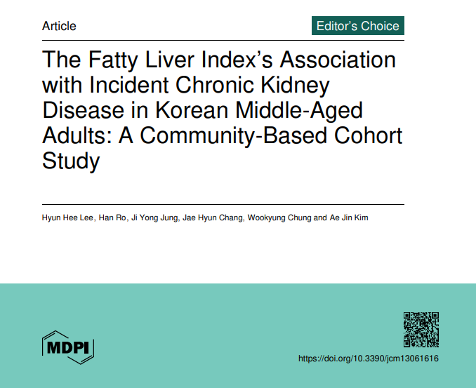JCM_MDPI's tweet photo. #mdpijcm
#EditorChoice Paper
✨#NAFLD  and #CKD
The #FattyLiverIndex’s Association with Incident #ChronicKidneyDisease in Korean Middle-Aged Adults: A Community-Based Cohort Study
👉https://t.co/ooy41nNpxU
@MediPharma_MDPI https://t.co/r6Kgm76lT9