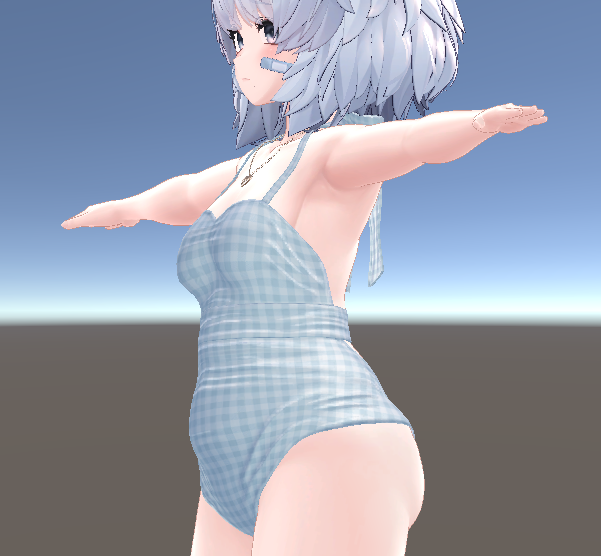 TsubakiJP_VR's tweet photo. クマリちゃんのぽっちゃりシェイプキーと胸small100が譲れない私 VS Eden Auto Mopher
左…しなのちゃんのモノキニ　ネックレスは歪んでしまったけど水着は素晴らしく綺麗にフィット
右…ぽっちゃり非対応の対応衣装　流石に綺麗だけどインナーだけ貫通 https://t.co/Hm6wsFa2xW