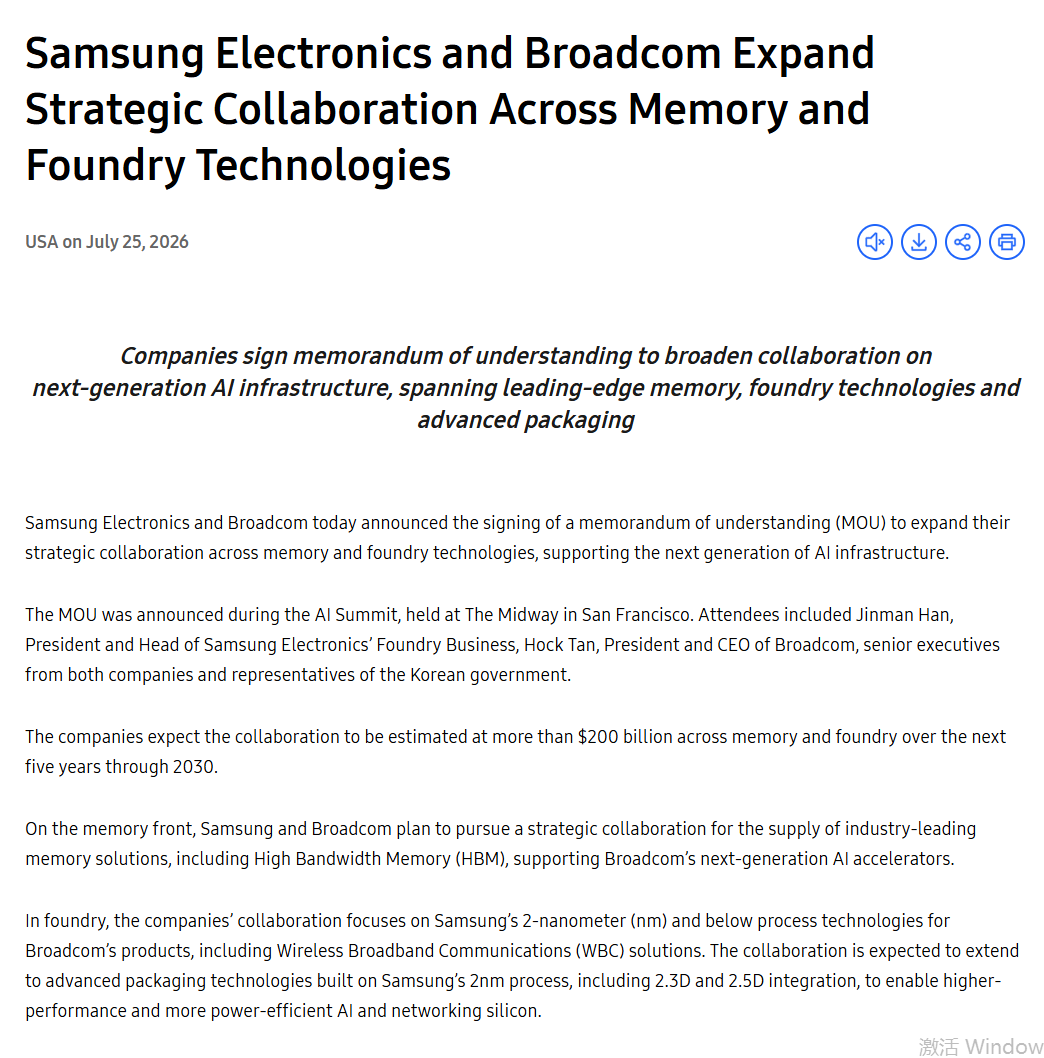 Stock__Kevin's tweet photo. Korea’s AI Supply Chain: Focusing Only on Samsung Electronics Could Miss the Bigger Opportunity

The main message behind the recent Korean semiconductor news is straightforward:

AI investment is not slowing down. Demand is spreading from memory chips into foundry services, packaging substrates, MLCCs, data centers, and power infrastructure.

Samsung Electronics has reportedly signed a strategic cooperation framework with Broadcom extending through 2030, potentially covering more than $200 billion across memory, foundry, and advanced packaging.

This matters because Samsung may not only supply memory. It could also participate in manufacturing and packaging Broadcom’s next-generation AI chips, creating a broader revenue opportunity across the semiconductor value chain.

However, winning large orders is only the first step. Samsung still needs to solve production bottlenecks before those orders can be converted into actual revenue.

Samsung is reportedly struggling to secure enough large-format FC-BGA substrates for high-performance AI chips. Some suppliers are asking for long-term purchase guarantees, prepayments, or direct commitments from end customers.

This is not a sign that AI demand is weakening.

It suggests that the supply bottleneck is expanding from chips into packaging substrates and other critical components.

Samsung Electro-Mechanics may be one of the more direct beneficiaries of this trend.

The company has secured an approximately KRW 295.1 billion contract for AI server MLCCs from a major global customer, with supply scheduled throughout 2027.

AI servers require far more MLCCs than traditional servers. As data-center construction accelerates, demand for Samsung Electro-Mechanics’ high-value components could continue to increase.

The partnership between SK Group and NVIDIA is another important signal for Korea’s semiconductor industry.

SK Hynix is expected to strengthen its long-term cooperation with NVIDIA in next-generation HBM, while SK Telecom plans to build a 2GW-scale AI data center using NVIDIA’s Vera Rubin platform and SK Hynix HBM4.

NAVER is also expanding Korea’s AI factory infrastructure with NVIDIA and Brookfield. The project is expected to grow from an initial 55MW to approximately 200MW by 2028, with a longer-term goal of building gigawatt-scale AI cloud infrastructure.

The implications for Korean stocks are relatively clear.

Samsung Electronics

The Broadcom partnership creates an opportunity to expand simultaneously across memory, foundry, and advanced packaging. However, FC-BGA availability, advanced-node yields, and execution remain key risks.

Samsung Electro-Mechanics

The company has already secured an actual AI server MLCC contract, giving it a more direct and visible path from AI demand to revenue.

SK Hynix

It is one of the clearest beneficiaries of NVIDIA’s long-term next-generation HBM strategy. However, expectations are already high, so investors must also monitor valuation and capital-flow volatility.

NAVER and Korean power-equipment companies

They could benefit as Korea builds more domestic AI data centers. The main variables are whether financing is finalized and whether construction proceeds on schedule.

The conclusion is simple:

Korea’s AI opportunity will not stop with Samsung Electronics and SK Hynix. It is expanding into Samsung Electro-Mechanics, data centers, power equipment, and the broader infrastructure supply chain.

The market should not focus only on which companies carry the AI label.

The more important questions are:

Who has secured real contracts?

Who can begin mass production on schedule?

Who has the pricing power to convert demand into profit?

Join our Telegram channel through the profile for more institutional analysis on Korean and U.S. stocks, key price levels, and chart updates.

This article reflects our institution’s market analysis and does not constitute investment advice. Avoid excessive leverage and maintain strict stop-loss and risk-management discipline.