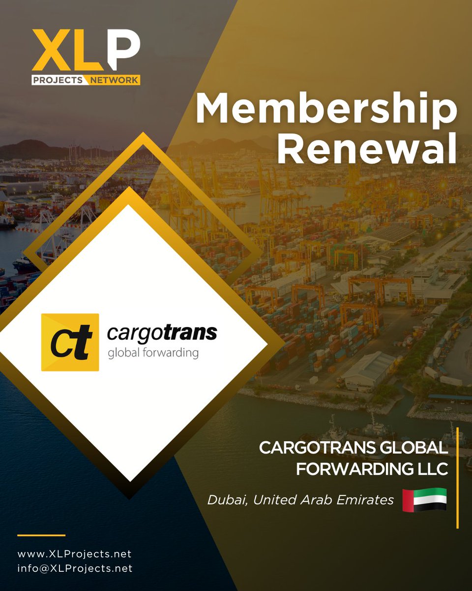 XLPNetwork's tweet photo. We are pleased to announce that Cargotrans Global Forwarding LLC in United Arab Emirates has renewed their membership to XLProjects!

#XLProjects #AINetworks #LogisticsNetwork #freightnetworks #heavylift #CargotransGlobalForwardingLLC https://t.co/oh4Zyvjj88