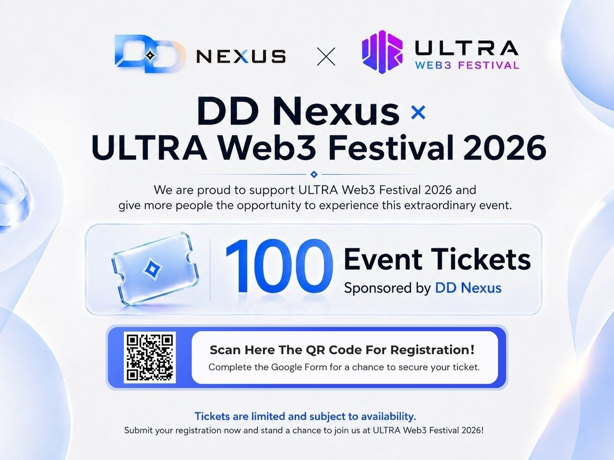 DDNEXUSOFFICIAL's tweet photo. 🚀 DD Nexus × ULTRA Web3 Festival 2026

DD Nexus is sponsoring 100 event tickets to help more people connect, learn, and explore the future of Web3.

🎟️ Limited availability
📝 Register for a chance to secure your ticket:
https://t.co/8Vegi50ZIV

Submit now and join us! https://t.co/IzAznfuQET