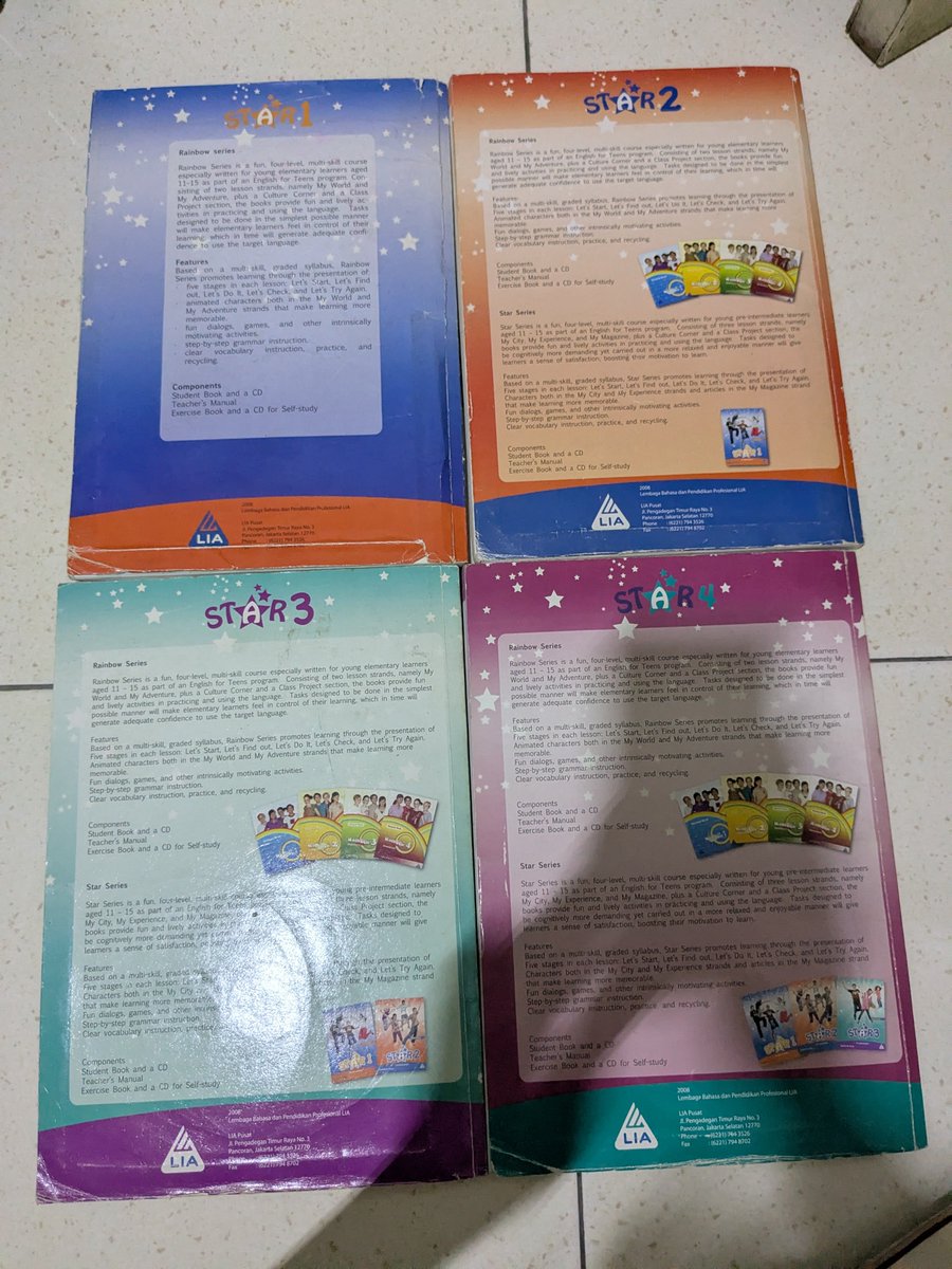 ifanotesrecap's tweet photo. Buku LIA les bimbel bahasa inggris
STAR 1-4
RAINBOW 3&amp;4
COMET 3 https://t.co/wfDNjXJ4Do