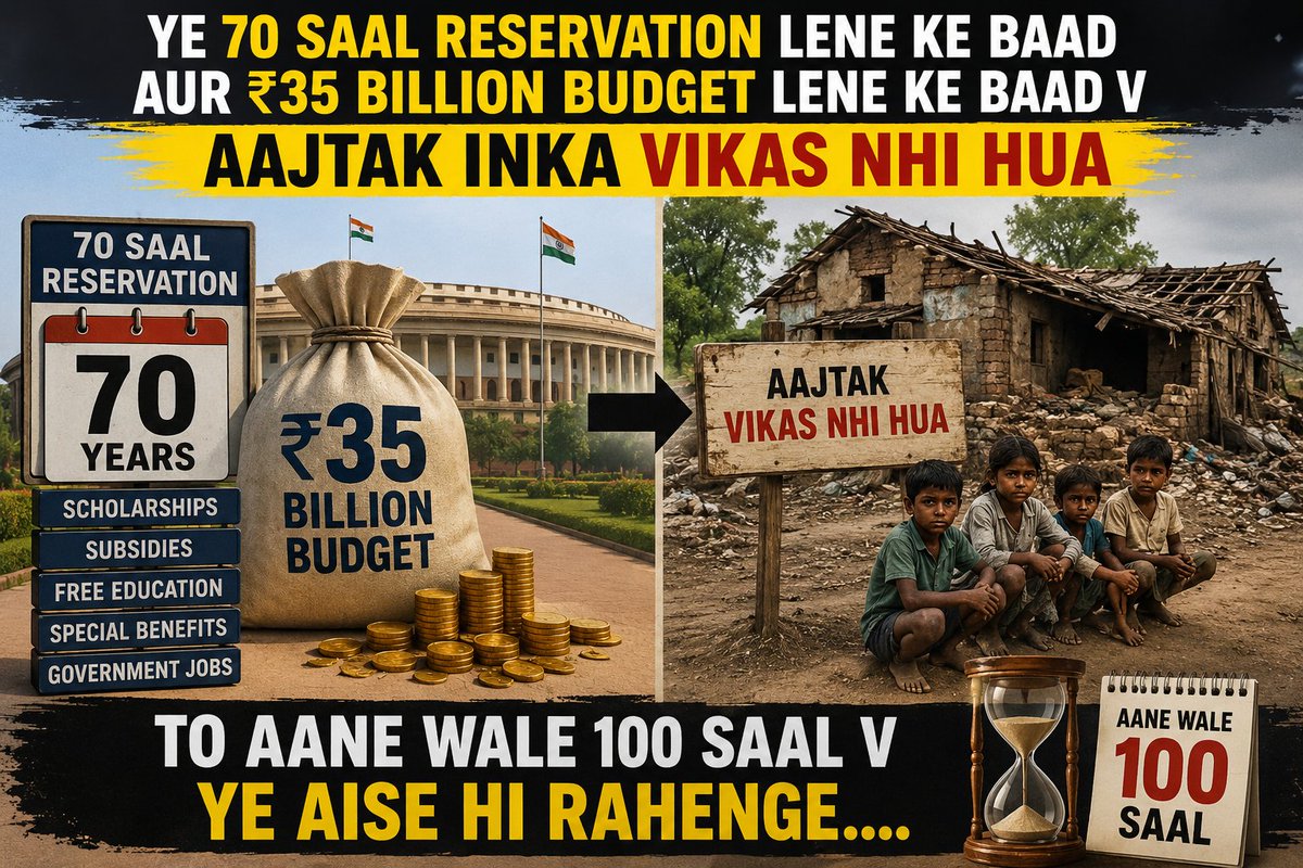 Im_SPathak's tweet photo. Even after 70 years of reservation and receiving a ₹35 billion budget, they still haven't developed. It seems they'll remain the same even after the next 100 years. #EndReservations https://t.co/0XcNgUwvkT