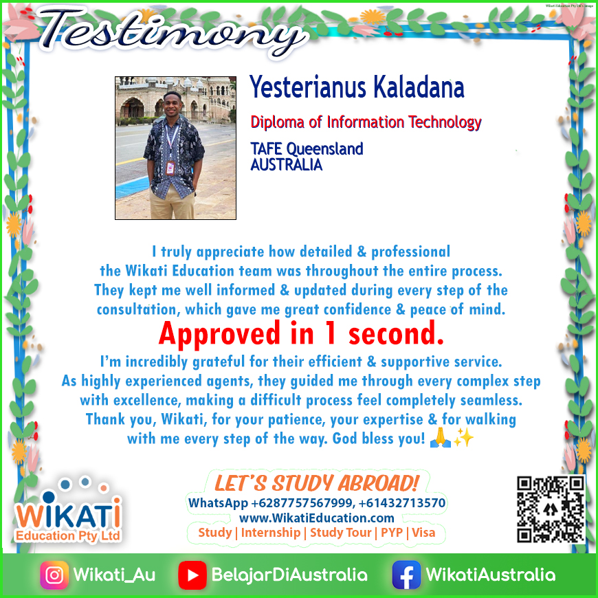 Wikati_au's tweet photo. "Terima kasih, Wikati Education! 🙏✨
Tim Wikati sangat profesional, informatif, dan selalu mendampingi saya di setiap tahap proses. Berkat pelayanan yang responsif dan terpercaya, semuanya terasa lebih mudah dan lancar.”
.
📩 Hubungi Wikati Education sekarang juga! https://t.co/N07pPgLrBD