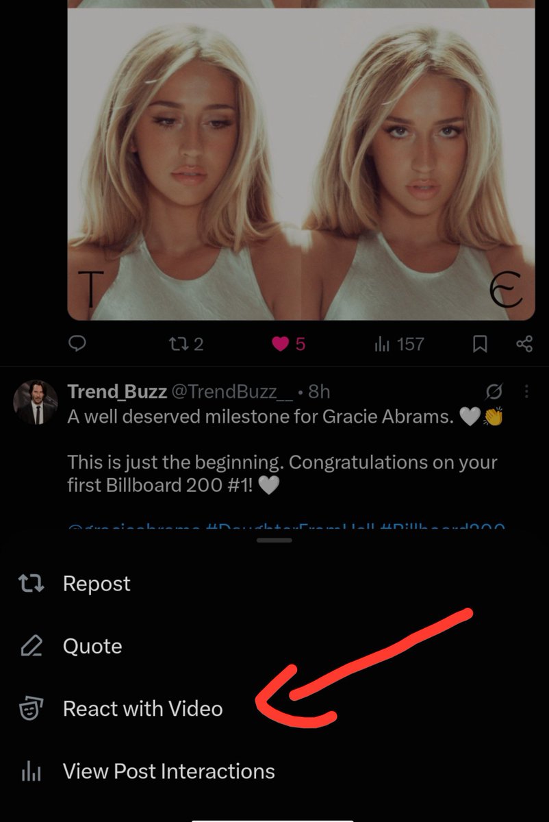 TrendBuzz__'s tweet photo. The "React with Video" option is now showing up on X.
The "React with Video" feature on X is going to create some legendary reply chains. 😂
#Xupdates #NewFeature https://t.co/jMtV0PKLax