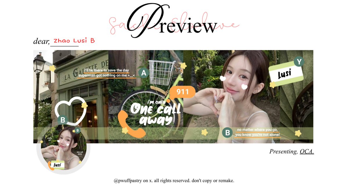 pwuffpastry's tweet photo. hi bb #bealanja ! ♡

Sachi bawa layout ready stock Zhao Lusi dan Lu Yuxiao using OCA single &amp; halu vers and Dreamers. price cek alt ya! yuk jemput melalui dm (@ after) atau telegram ya! thank a bunch! 🩷 https://t.co/fkfkIoDVq4