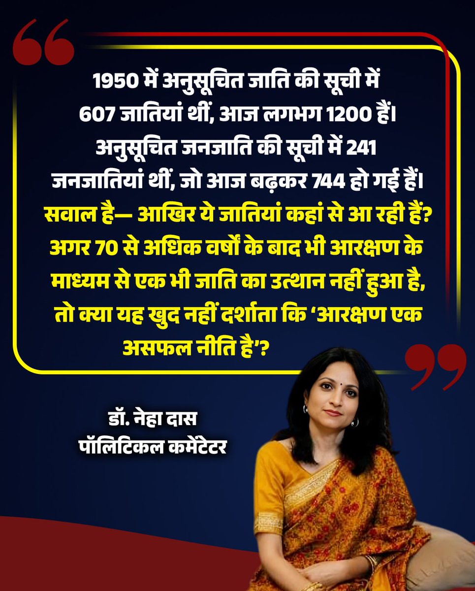 MishraVika9dbh's tweet photo. डॉ. नेहा दास ने आरक्षण व्यवस्था को लेकर आंकड़ों के आधार पर बड़ा सवाल उठाया है। https://t.co/8nZg6S16OY