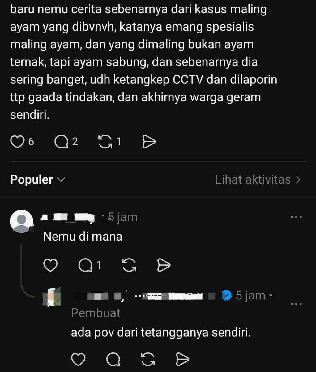 soraipena's tweet photo. ada fakta baru lagi soal bapak yang mencuri ayam. kalau memang bener selama ini udah berkali-kali dilaporin tapi gak pernah ditindak, berarti yg paling bikin gagal itu bukan cuma pelaku kejahatannya, tapi hukum yang mandek.

giliran warga udah kebablasan, ada orang meninggal, ada anak yg kehilangan orang tuanya baru semua sibuk. di indo emang hukum cuma bisa kerja kalau kasusnya udah viral dulu?